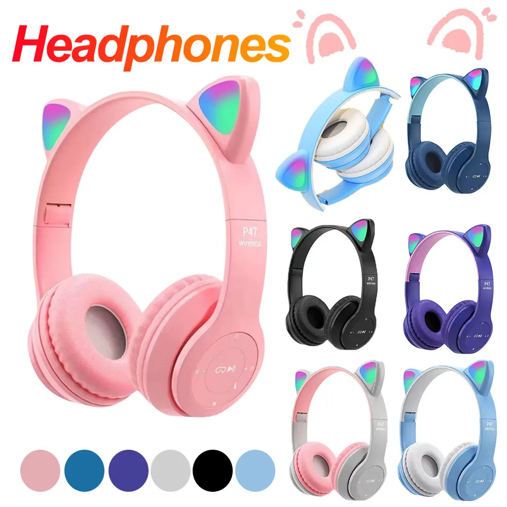 Cat Ear Bluetooth Headset Led - Auriculares LED parpadeantes con orejas de