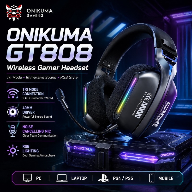 Gaming Headset With Mic Rgb - ONIKUMA GT808 Auriculares inalámbricos para juegos,