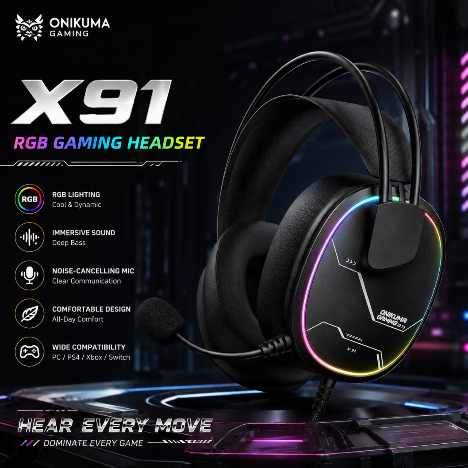 Gaming Headset With Mic Rgb - Auriculares para Juegos con Cable ONIKUMA